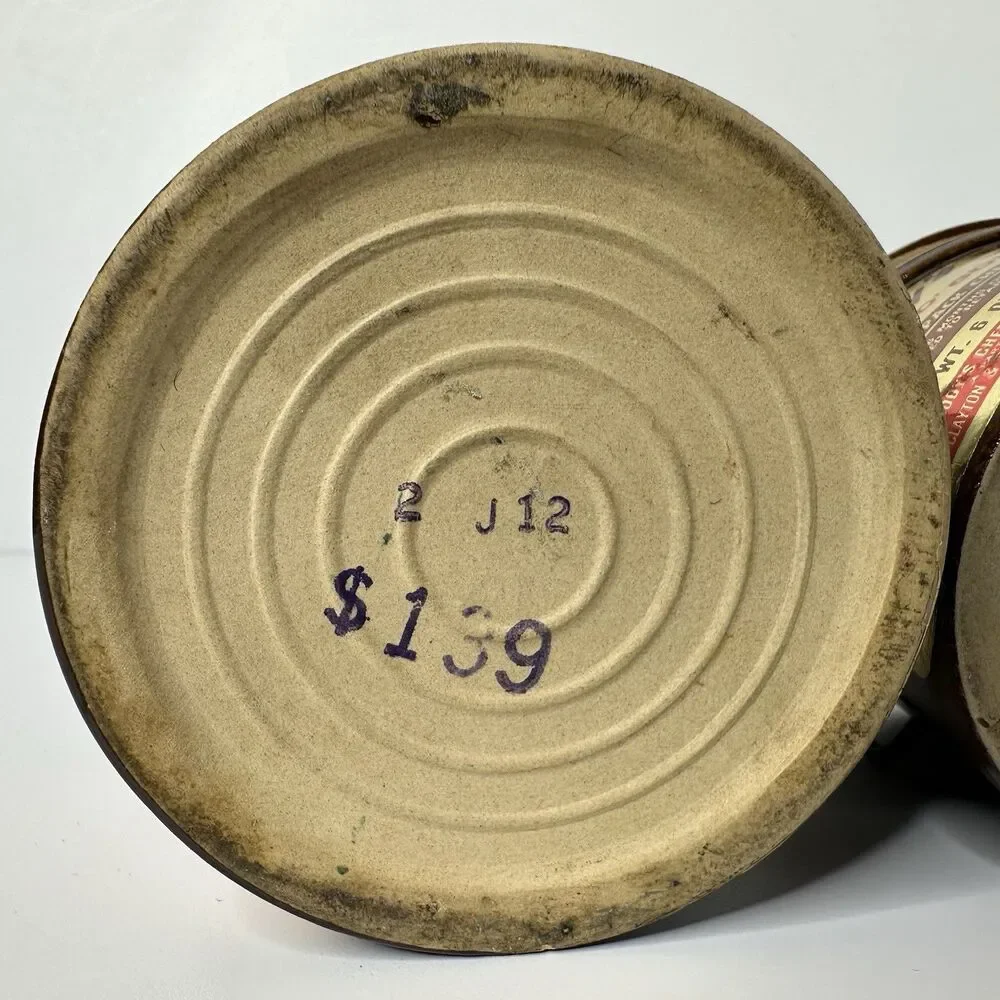 2 Vtg Woodys Chunk O Gold Cheese Crocks Stoneware Brown 12oz 6oz Wire Clamp Lids